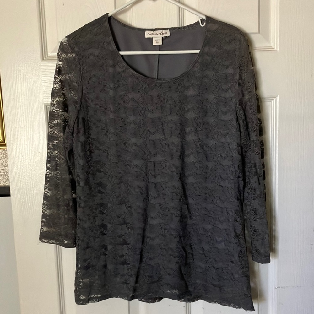 Coldwater Creek Gray 3/4 “ sleeve lace top